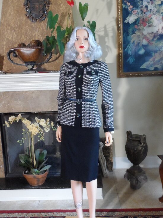 St. John Collection Other - St. John Collection Bouclé Knit Skirt Suit Black Pink White Size 4